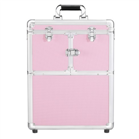 Yaheetech Professional Makeup Case Aluminum Rolling Makeup Trolley, Pink