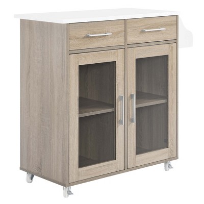 Modway Cuisine Kitchen Cart – Rolling Kitchen Island with Storage Drawers, Open Shelves, and Towel Rack