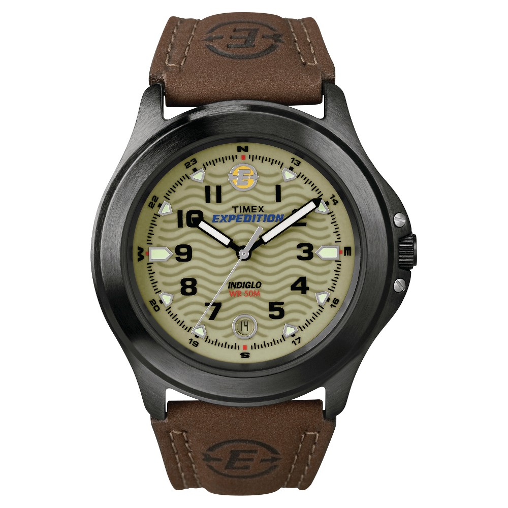 UPC 048148470125 product image for Men's Timex Expedition Field Watch with Leather Strap - Gray/Green/Brown T470129 | upcitemdb.com