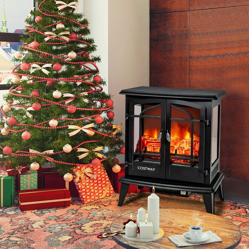 Costway 25'' Freestanding Electric Fireplace Heater Stove W/ Realistic Flame effect 1400W, 2 of 11