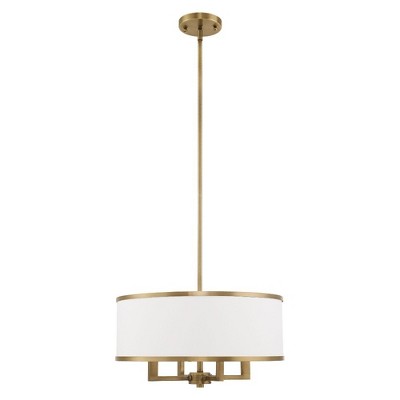 Mini Drum 4-Light Chandelier in Antique Brass with Off-White Shade