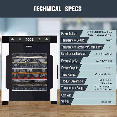 NutriChef 900-Watt Stainless Steel Food Dehydrator with Digital Timer