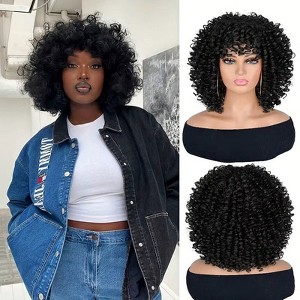 Short Curly Wig with Bangs Synthetic Afro Wigs for Women Beginner Friendly Glueless Ready to Wear Bouncy and Chic - 1 of 4
