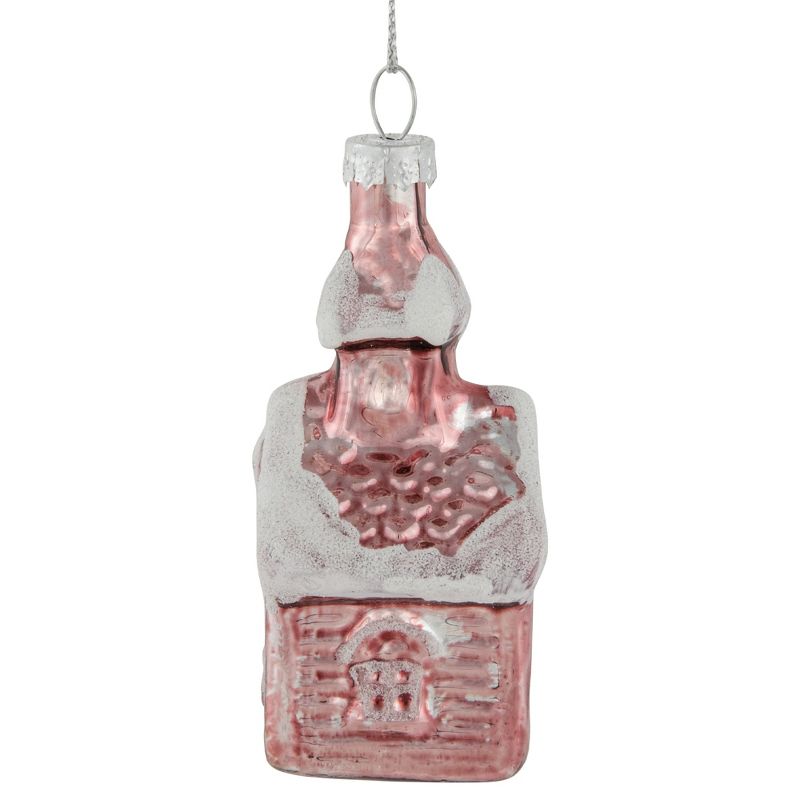 Northlight 3.25" Snow Covered Pink Church Glass Christmas Ornament, 4 of 6