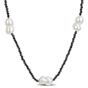 EVERLY JEWELRY | Sterling Silver 12-14mm Cultured Freshwater Pearl and Black Spinel Station Layering Necklace, 20 inc - 1 of 4