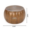 23"Modern Antique Bronze Hammered Metal Drum Coffee Table Small Round Ottoman Coffee Table,Low Pumpkin Coffee Table For Living Room-Cuddlewood - 4 of 4