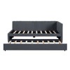 PAGED Twin Size Linen Fabric Daybed Modern Wooden Bed Frame Simple Sofa Bed with Trundle and Upholstered Backrest for Living Room - 3 of 4