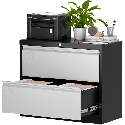 AOBABO 2 Drawer Wide Lateral File Cabinet with Lock, Suitable for Home Office School Hanging Files Letter/Legal/F4/A4 Size,Required-Assembly