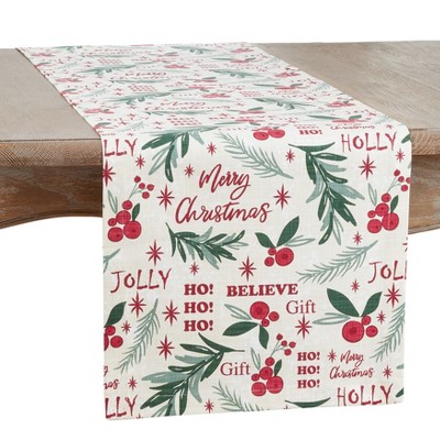 Saro Lifestyle Holly Christmas Design Table Runner, Multi, 14