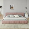 Queen Wood Bed with Upholstered Headboard, Soft Chenille Fabric Grounded King Size Platform Bed, Solid Wood Frame Bed-Baofuwish - 3 of 4