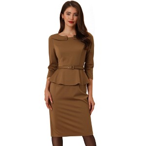 INSPIRE CHIC Women's Vintage Pencil 3/4 Sleeves Midi Bodycon Peplum Sheath Dress - 1 of 4