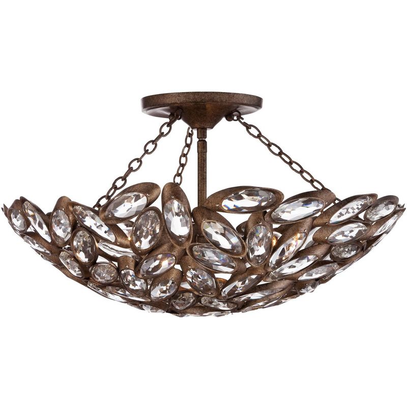 Franklin Iron Works Viera Rustic Ceiling Light Semi Flush Mount Fixture 20" Wide Bronze 3-Light Clear Cut Crystal Mosaic Bowl for Bedroom Living Room, 1 of 10
