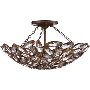 Franklin Iron Works Viera Rustic Ceiling Light Semi Flush Mount Fixture 20" Wide Bronze 3-Light Clear Cut Crystal Mosaic Bowl for Bedroom Living Room