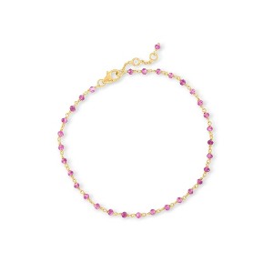 Ross-Simons 5.50 ct. t.w. Pink Tourmaline Bead Anklet in 18kt Gold Over Sterling Size 9 - 1 of 4