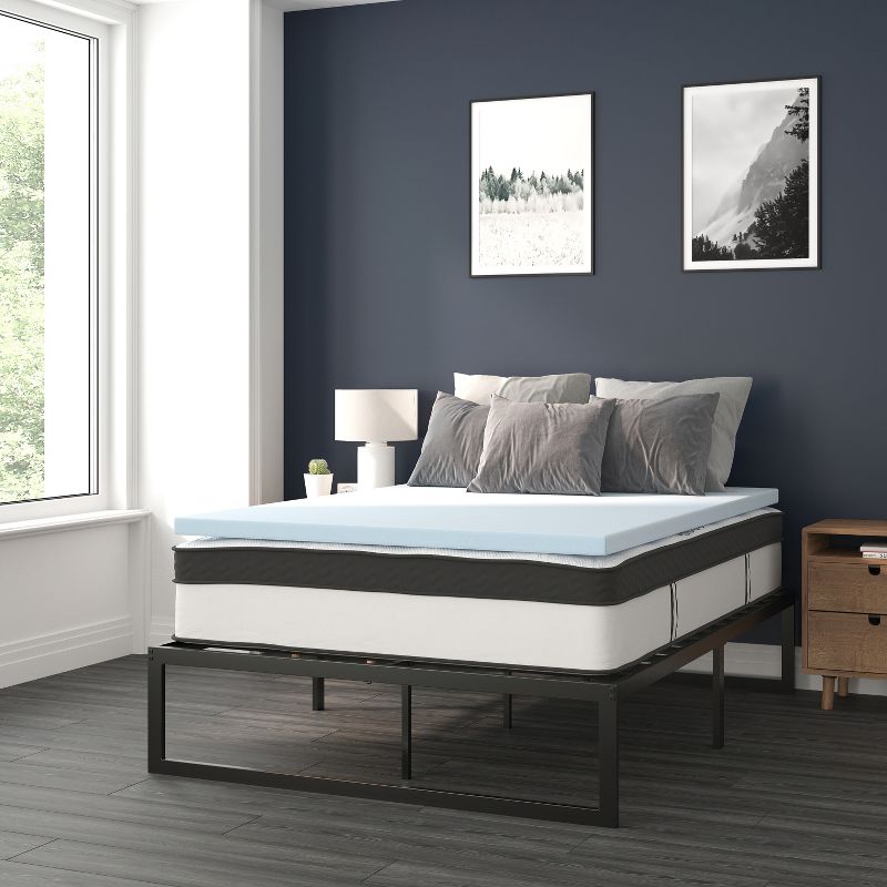 Flash Furniture 14 Inch Metal Platform Bed Frame with 12 Inch Pocket Spring Mattress in a Box and 2 Inch Cool Gel Memory Foam Topper, 3 of 16
