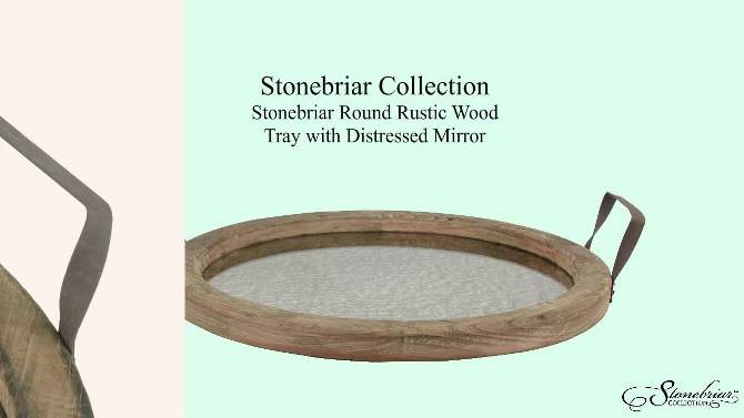 14&#34; Round Rustic Wooden Tray with Distressed Mirror Brown - Stonebriar Collection, 2 of 13, play video