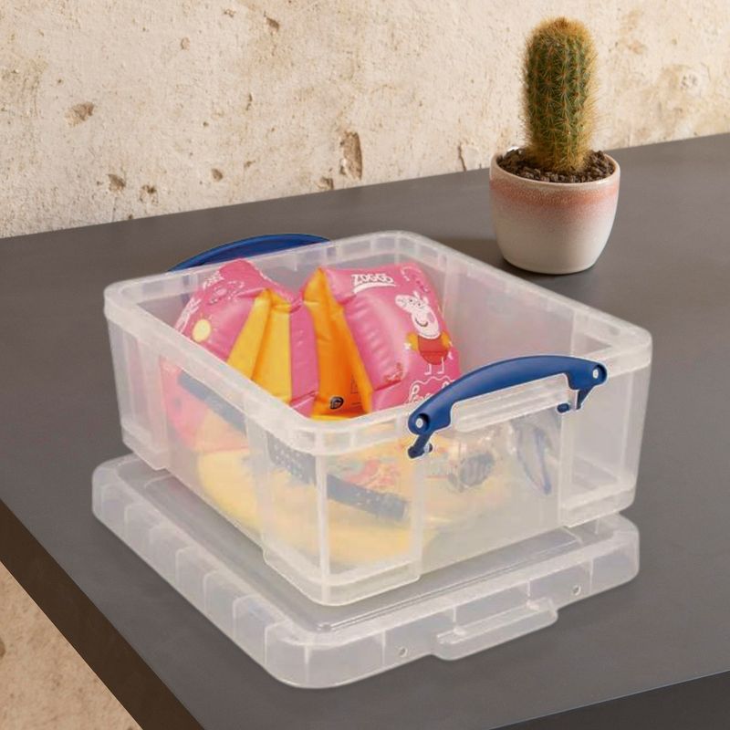 Really Useful Box 17 Liter Plastic Stackable Storage Container with Snap Lid & Built-In Clip Lock Handles for Home or Office Organization, Clear, 5 of 7