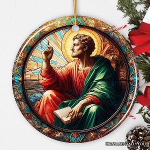 Artistic Man With a Book in Renaissance Italy Painting Ornament, Stained Glass Themed Medieval Christmas Keepsake| OrnamentallyYou - 1 of 4