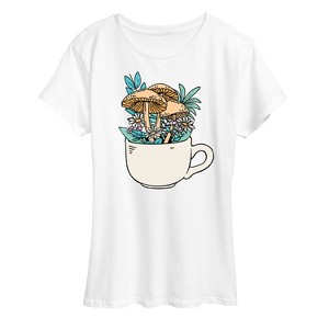 Women's - Instant Message - Coffee Cup Flowers Short Sleeve Graphic T-Shirt - 1 of 4