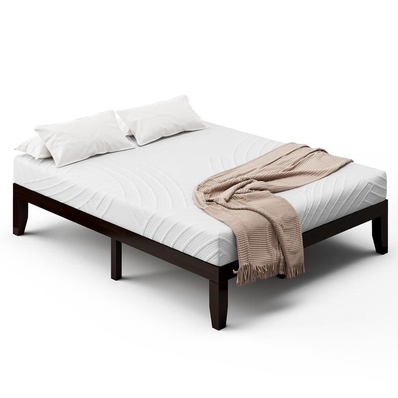 Costway Queen Size Wood Bed Frame & 8" Foam Mattress Set CertiPUR-US Certified, 1 of 10
