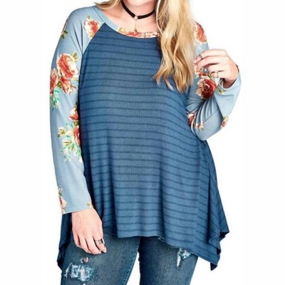 Women's Floral & Striped Knit Trapeze Tunic - PLUS - umgee