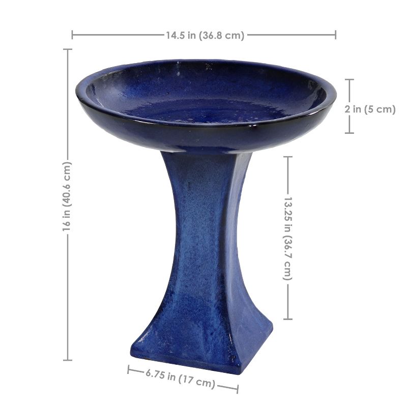 Sunnydaze Ceramic Bird Bath with Glazed Finish - Blue Glazed Finish - 16" H, 3 of 9