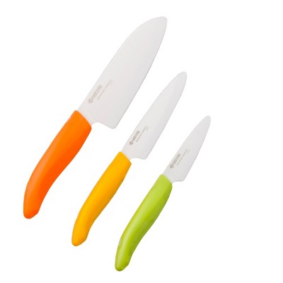 Kyocera Revolution 3 Piece Ceramic Chef's Knife Set with Citrus Handles