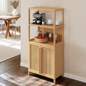 VANIRROR Bamboo Buffet Storage Cabinet, Freestanding Sideboard Cabinet With Slatted Door For Bathroom, Living Room, Bedroom, Hallway, Natural Color - 1 of 4