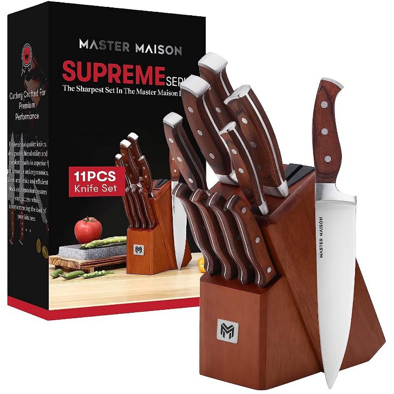 Supreme Series 11-Piece Wood Handle Knife Set in Walnut Block Integrated Sharpener, 2 of 4