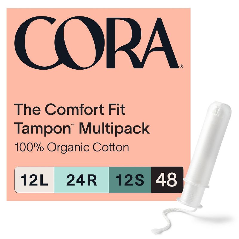 Cora Organic Cotton Tampons Mix Pack - Light/Regular/Super Absorbency - 48ct, 1 of 11