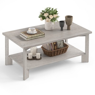 Arceso Wood Coffee Table, 39 Inch Rectangle Coffee Table Rustic Coffee Table, Center Table with 2-Tier Storage Shelf for Living Room