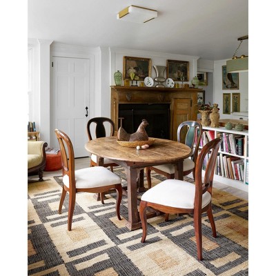 Handmade Black and Beige Geometric Wool and Viscose Area Rug