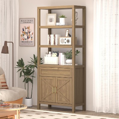 71" Bookshelf and Bookcase, Tall Bookcase Farmhouse Cabinet with Adjustable Shelves, Bookshelves for Bedroom, Living Room and Home Office