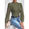 Amaryllis Women's Textured Knit Top Sheer Lace Puff Sleeve Elegant Fitted Long-Sleeve Blouse - 2 of 4