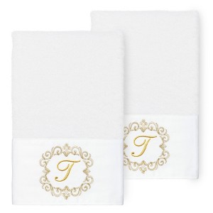 Linum Home Textiles 100% Turkish Cotton MONICA Gold Thread 2PC Embellished Hand Towel Set - 1 of 3