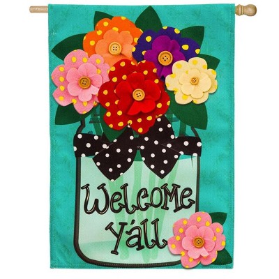 Evergreen Welcome Y'all Polka Dot Flowers House Burlap Flag
