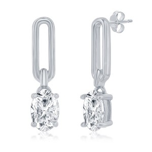 Bella Silver Sterling Silver Paperclip Oval CZ Earrings - Silver - 1 of 2