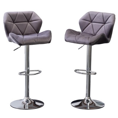 Dsvimoy Counter and Bar Stool Velvet Diamond Tufted Swivel Adjustable Set of 2 for Trendy Spaces, Gray, 19.5"*22"*20.5"
