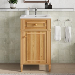 20"W Bathroom Vanity with Ceramic Sink, Freestanding Bathroom Sink Cabinet with Tilt-Out Drawer, Adjustable Shelf & Soft-Closing Door - ModernLuxe - 1 of 4