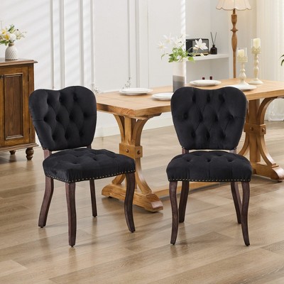 DOMETOUR Fabric Dining Chair Vintage Tufted Upholstered Set of 2