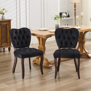 DOMETOUR Fabric Dining Chair Vintage Tufted Upholstered Set of 2 - 1 of 4