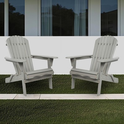 Maggift Wooden Folding Adirondack Chairs Set of 2 Casual Patio Chairs with Wood Grain for Patio, Yard, Garden, Gray, 31"*28"*36"