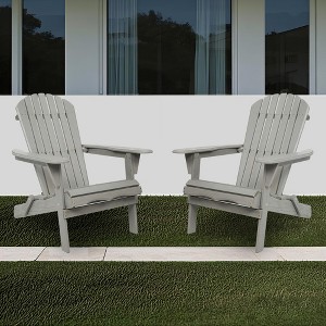 Maggift Wooden Folding Adirondack Chairs Set of 2 Casual Patio Chairs with Wood Grain for Patio, Yard, Garden, Gray, 31"*28"*36" - 1 of 4