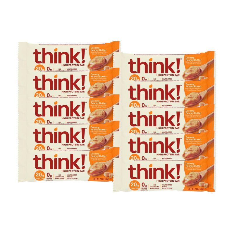 Think! Creamy Peanut Butter High Protein Bar - 10 bars, 2.1 oz, 1 of 5