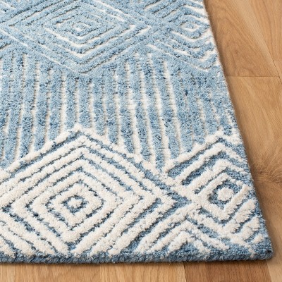 Hand-Tufted Square Wool Rug in Blue and Ivory - 6'x6'