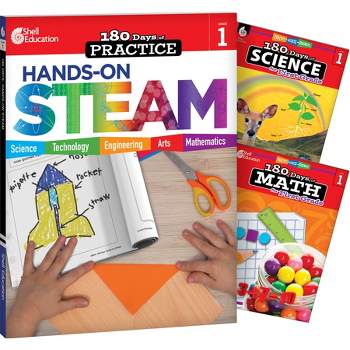 Shell Education 180 Days STEAM, Science, & Math Grade 1: 3-Book Set