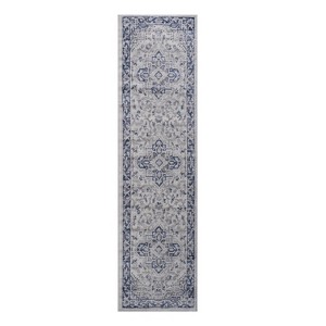 Vynxaria LOOM & LUXE 2x8 Indoor/Outdoor Area Rug - White/Grey Trellis Design - 1 of 1