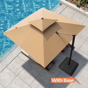 Pellebant 10.5FT Square Double Top Cantilever Umbrella Set Outdoor 360° Rotation 6 Heights Adjustable Offset Umbrella with Base - 1 of 4
