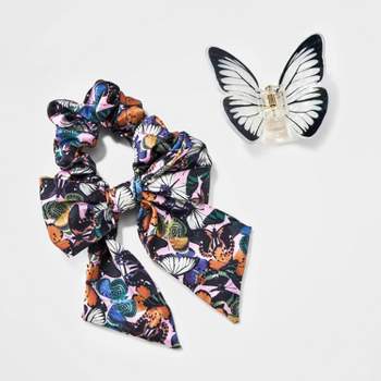 Girls' 2pk Butterfly Claw Clips and Printed Bow Twister - art class™