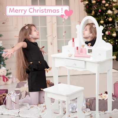 Girls' Vanity Set with Mirror, Makeup Table and Stool for Kids